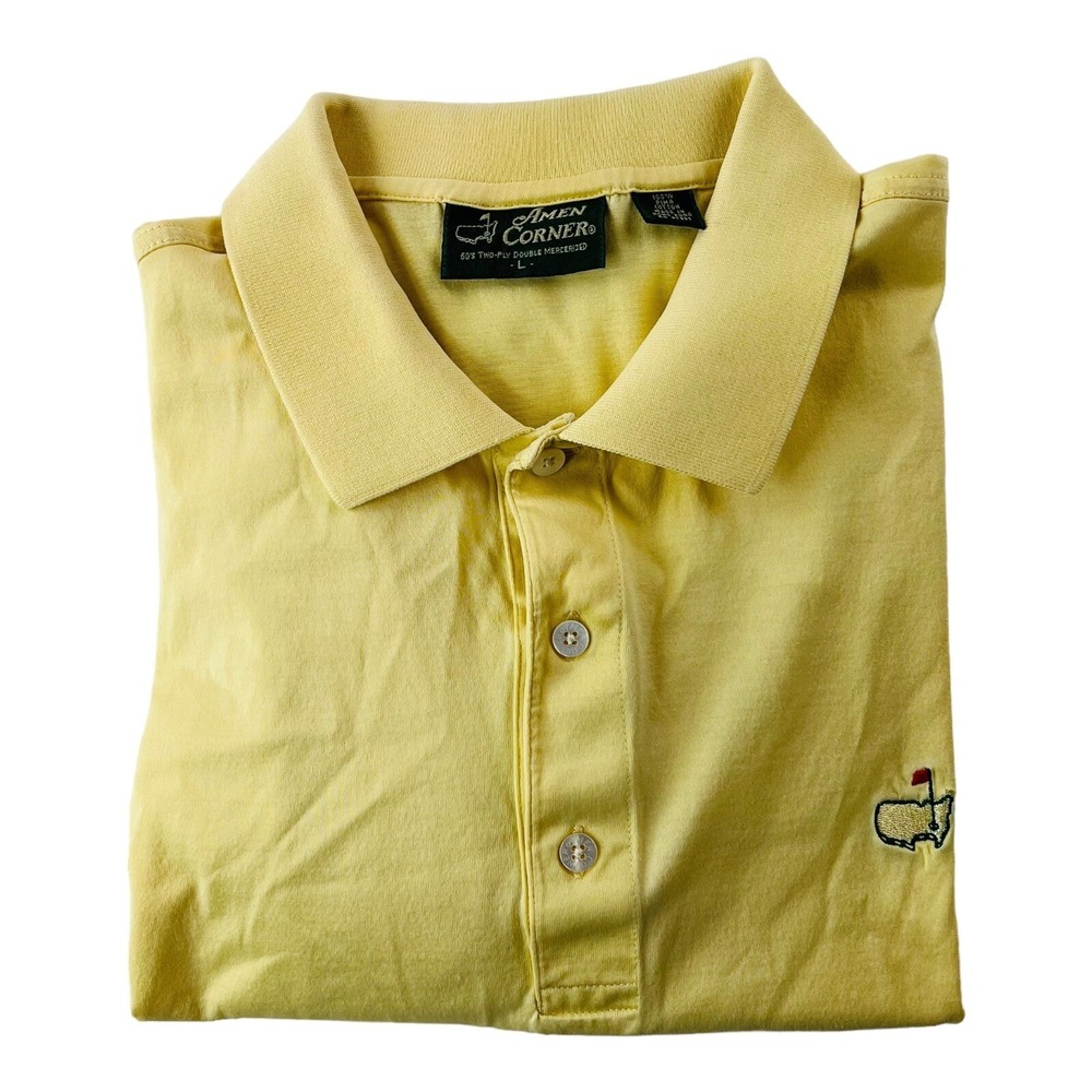 Amen Corner Yellow w/ Masters Logo‎ Short Sleeve Cotton Polo Shirt Mens Size L